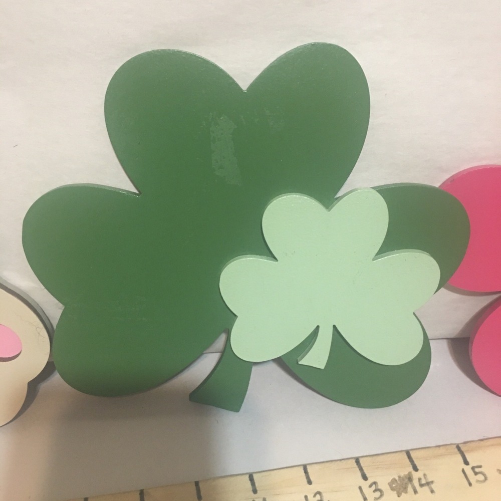 3 Wooden Cutouts For‎ Easter Spring Crafts Clover Flower Bunny 7" Each - Picture 3 of 12
